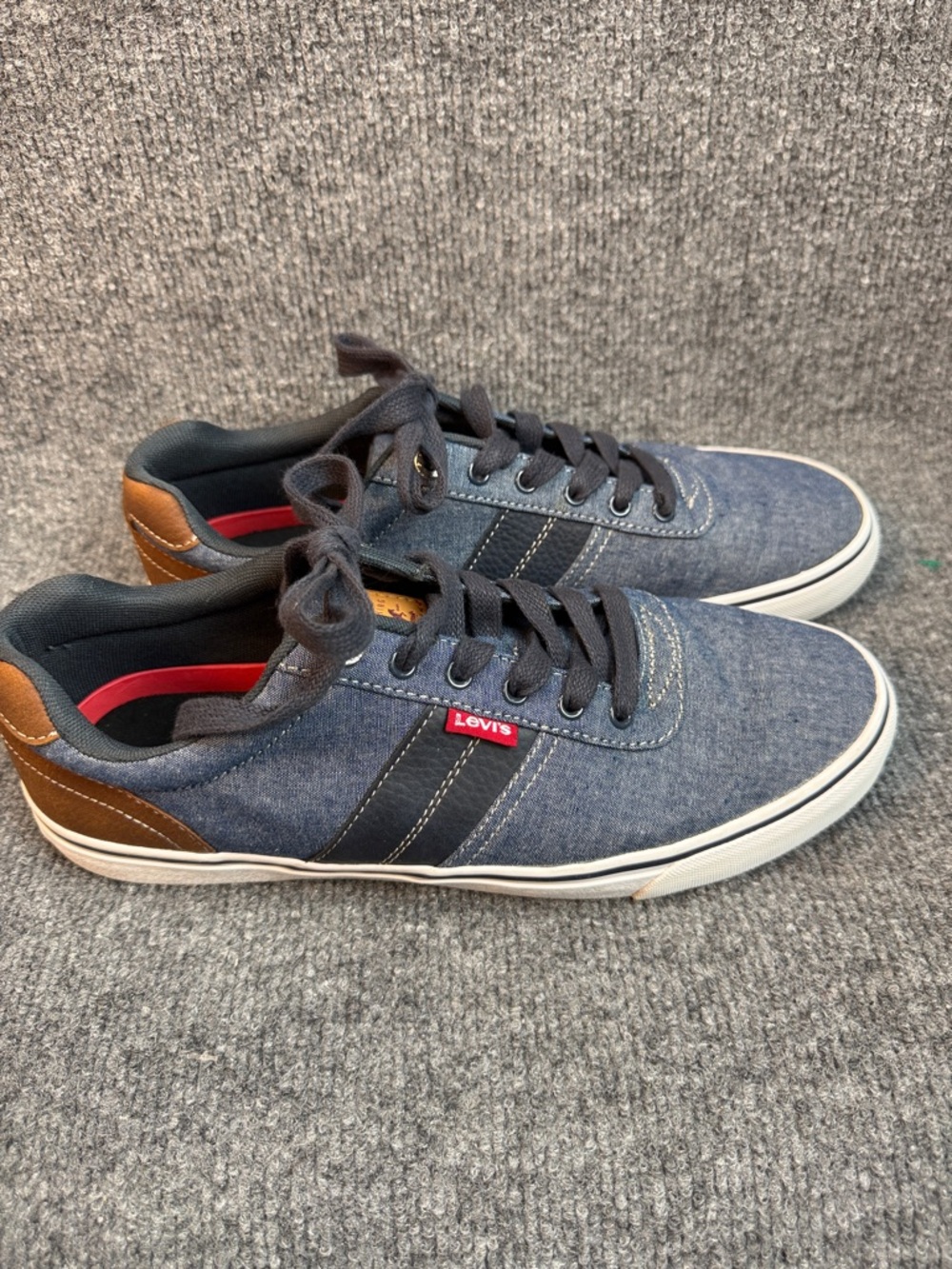 Levi's Men's Denim Blue Sneakers with Brown Heel Accents Size 9.5